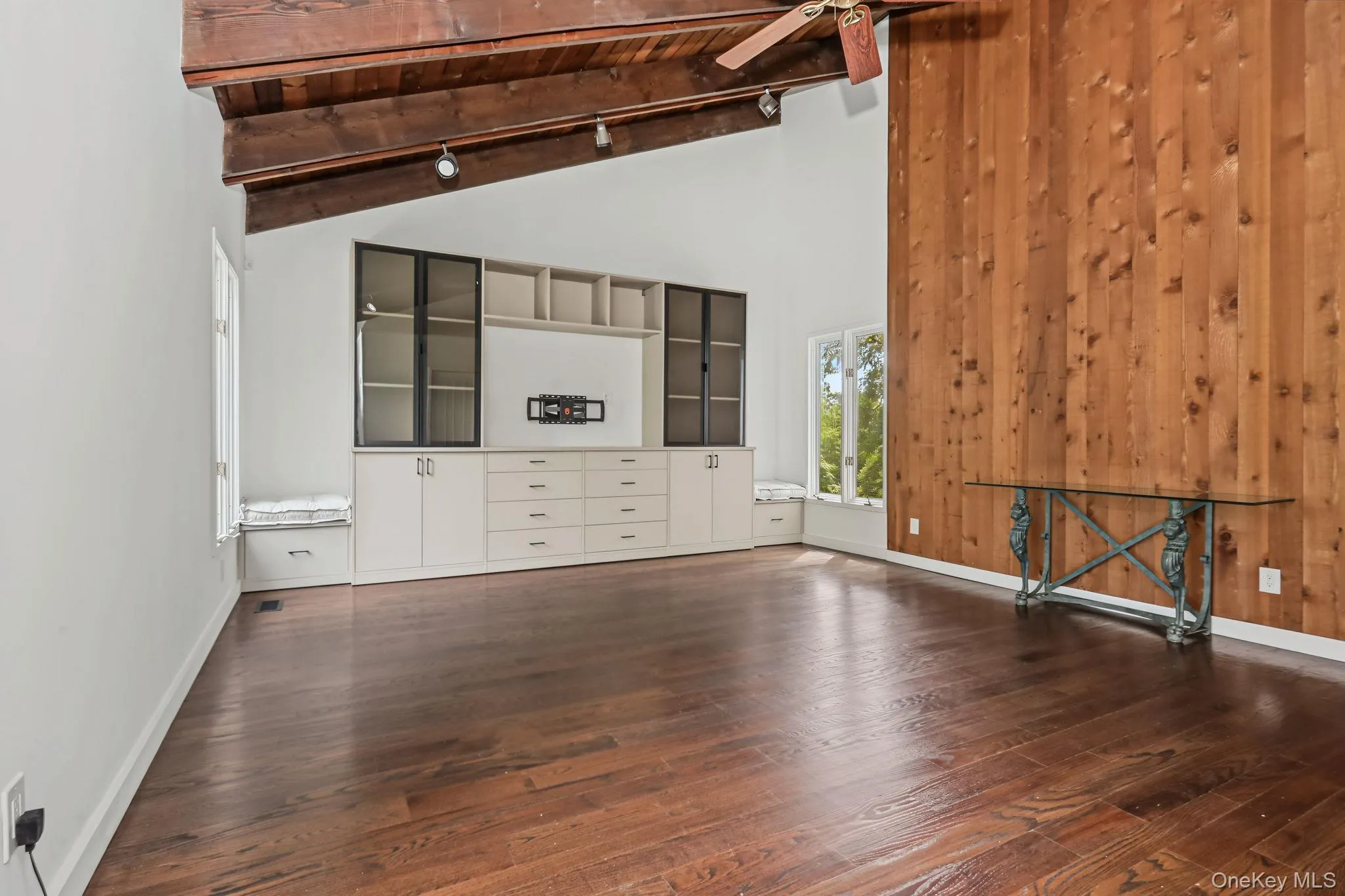 with built-ins and beamed ceiling. with built-ins and beamed ceiling.