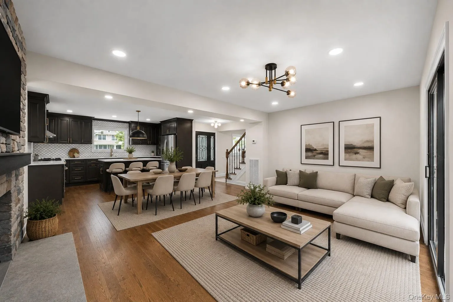 Virtual Staged Den, Dining area and kitchen Virtual Staged Den, Dining area and kitchen