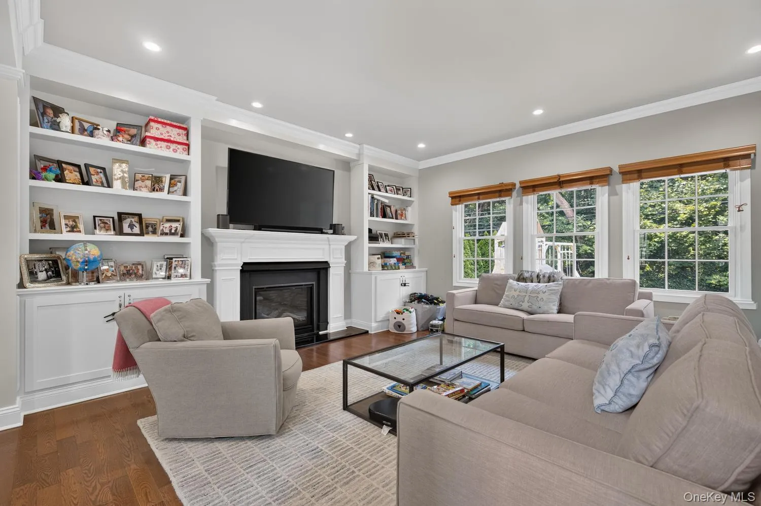 Bright Living Room with Gas Fireplace, Bright Living Room with Gas Fireplace,