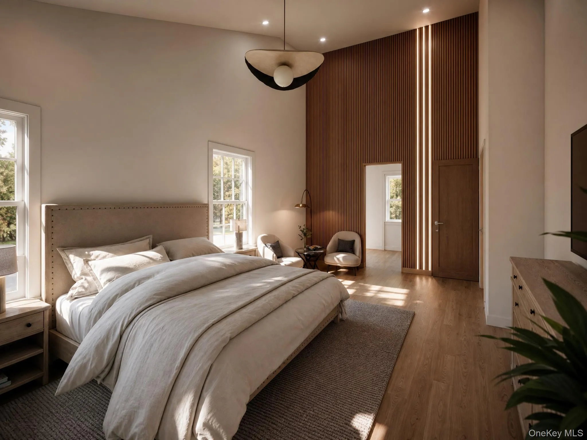 Vaulted ceiling with a contemporary pendant light fixture Vaulted ceiling with a contemporary pendant light fixture