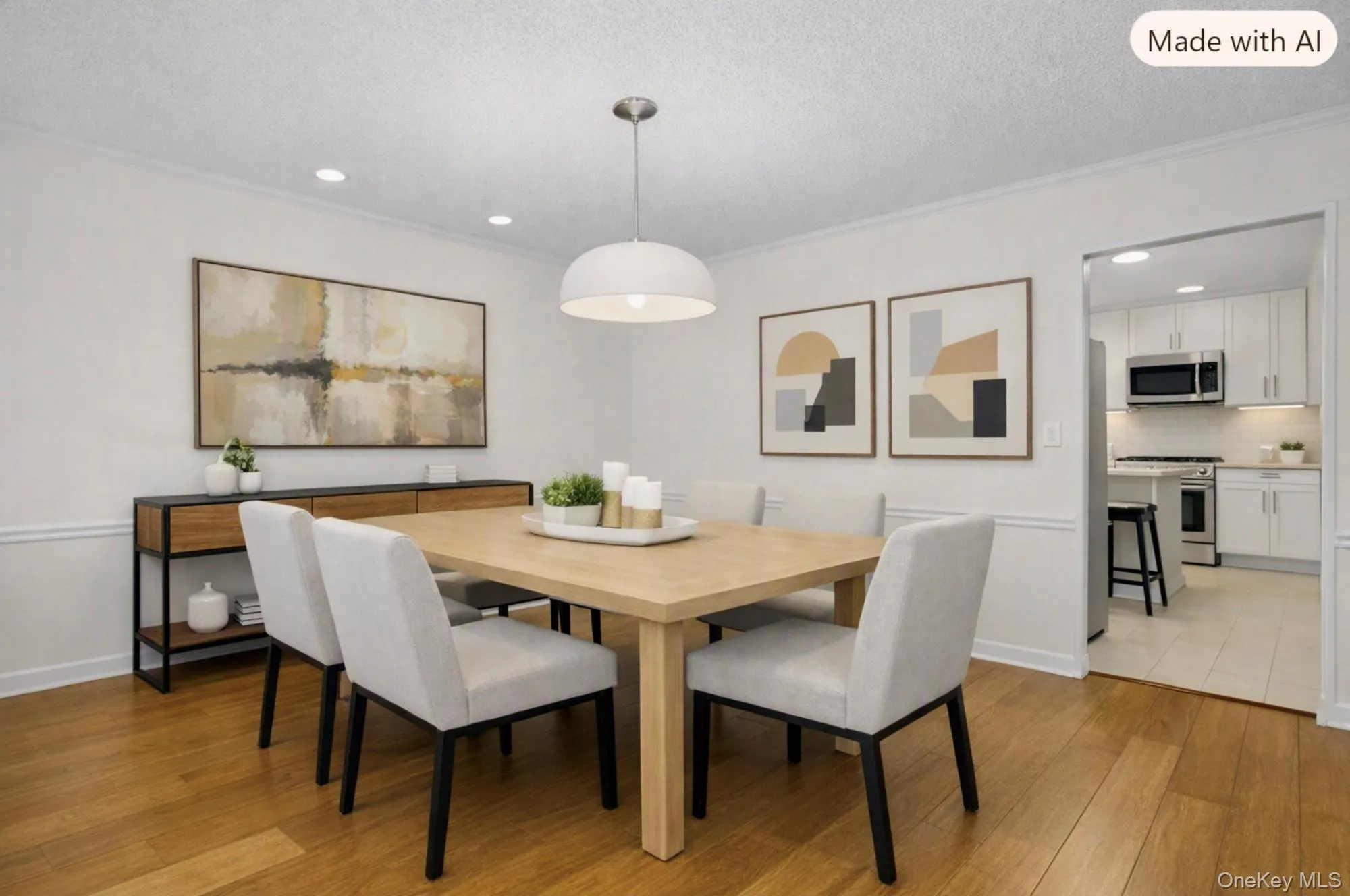 Virtually staged inviting Dining Room with buffet for easy modern upscale entertaining. Virtually staged inviting Dining Room with buffet for easy modern upscale entertaining.