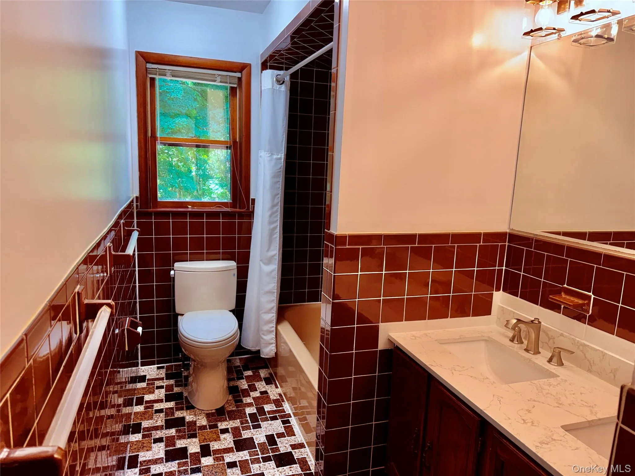 Hall full bathroom with new vanity. Hall full bathroom with new vanity.