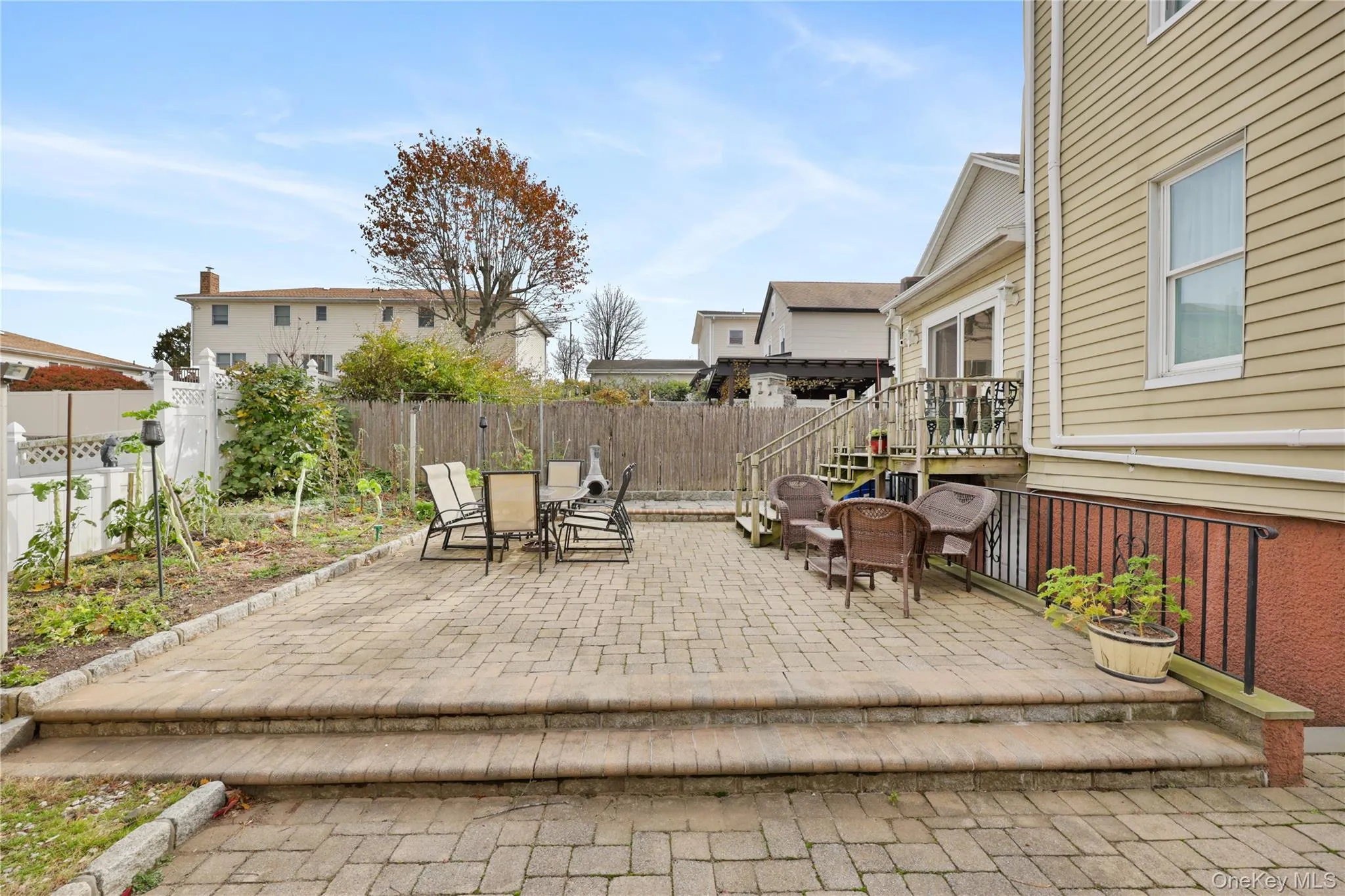 Fenced backyard featuring a patio area and outdoor dining area Fenced backyard featuring a patio area and outdoor dining area