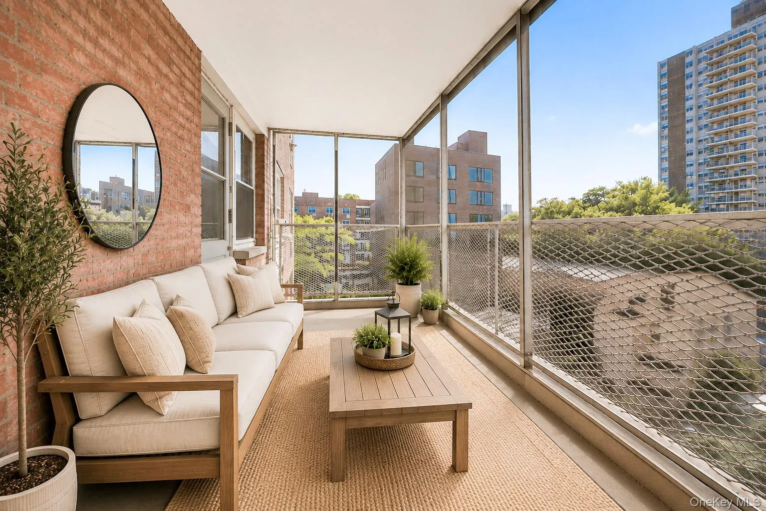 Balcony off from the living room virtually staged with furniture Balcony off from the living room virtually staged with furniture