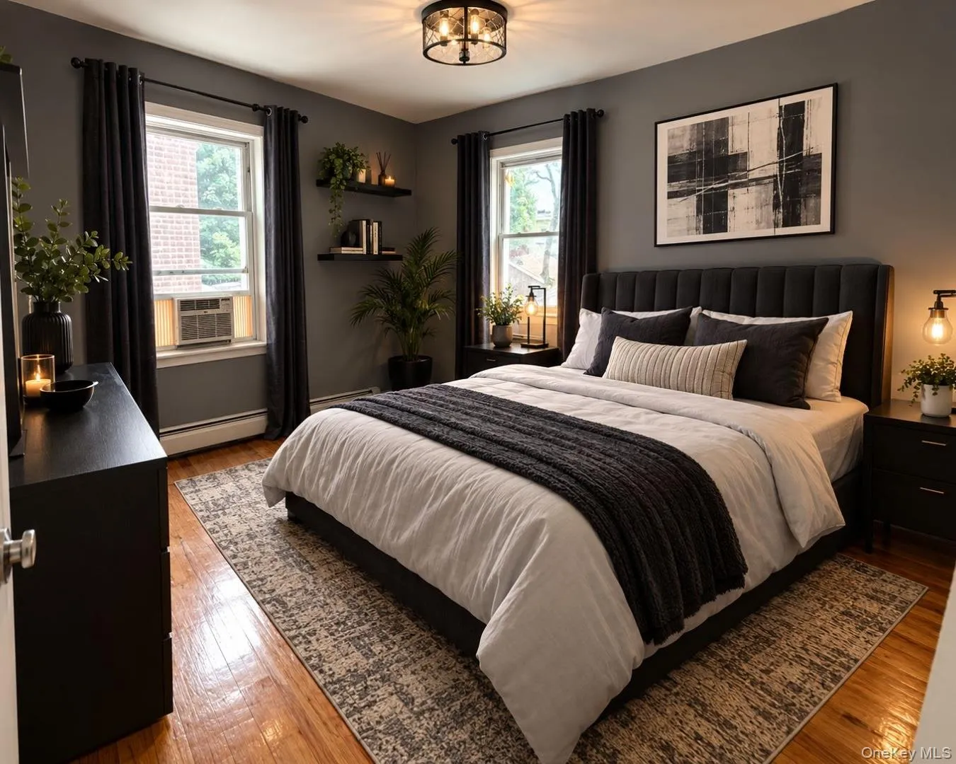 Hardwood flooring complementing dark gray walls Hardwood flooring complementing dark gray walls