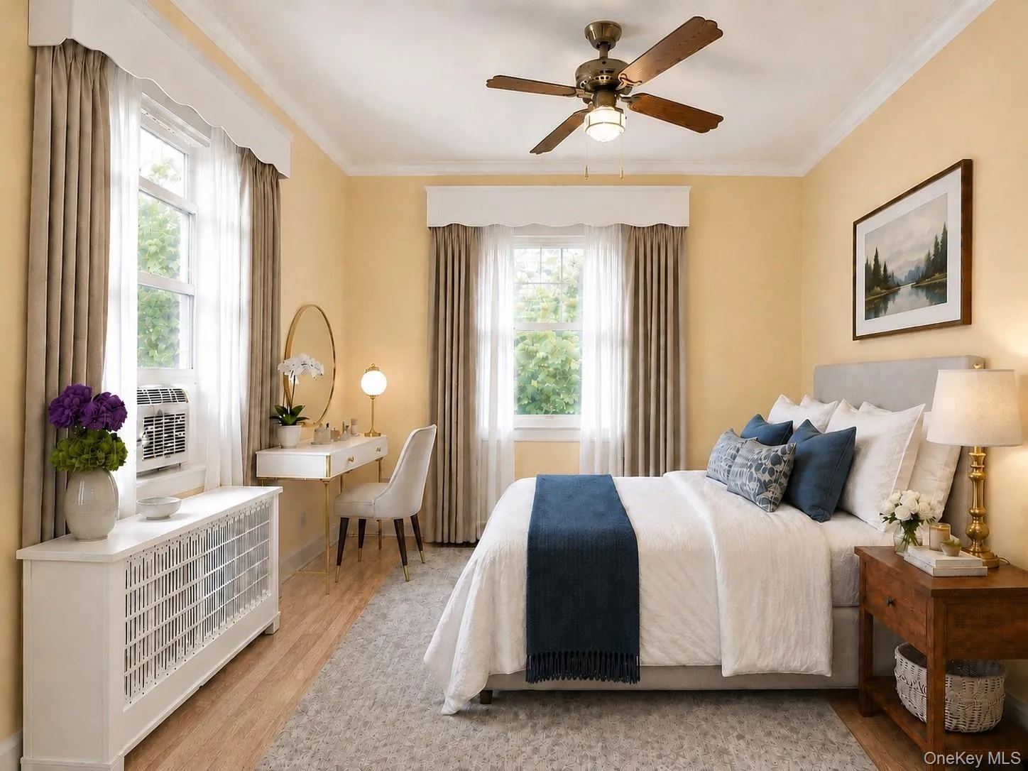 Comfortable primary bedroom with tasteful furnishings and abundant natural light. (Virtual Staged) Comfortable primary bedroom with tasteful furnishings and abundant natural light. (Virtual Staged)