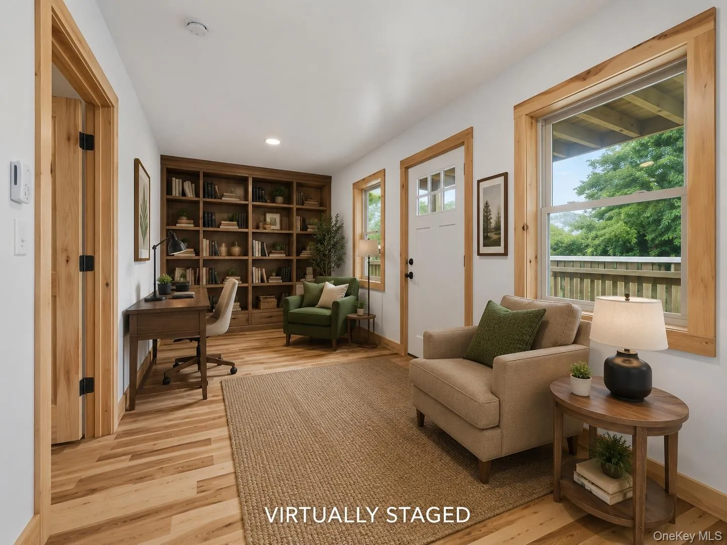 virtually staged, door to back deck virtually staged, door to back deck