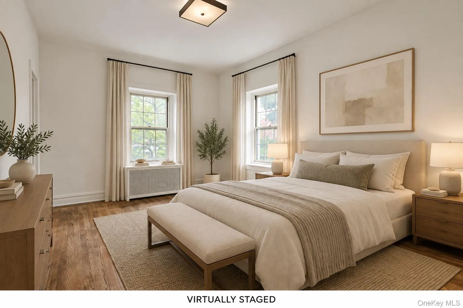 Virtually Staged – Virtually staged to illustrate the primary bedroom’s generous scale and furniture possibilities. Virtually Staged – Virtually staged to illustrate the primary bedroom’s generous scale and furniture possibilities.