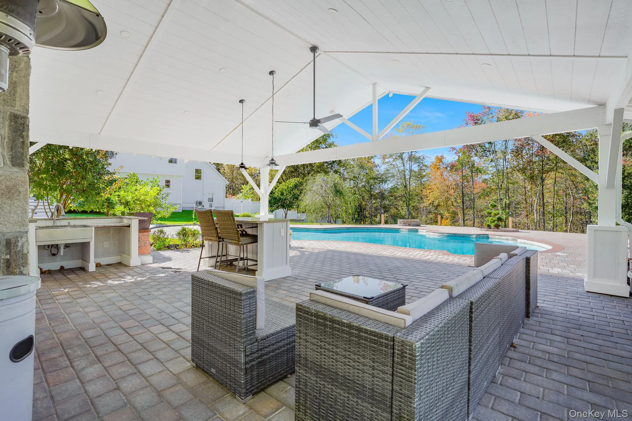 Another view of the covered pavillion overlooking the gunite pool. Another view of the covered pavillion overlooking the gunite pool.