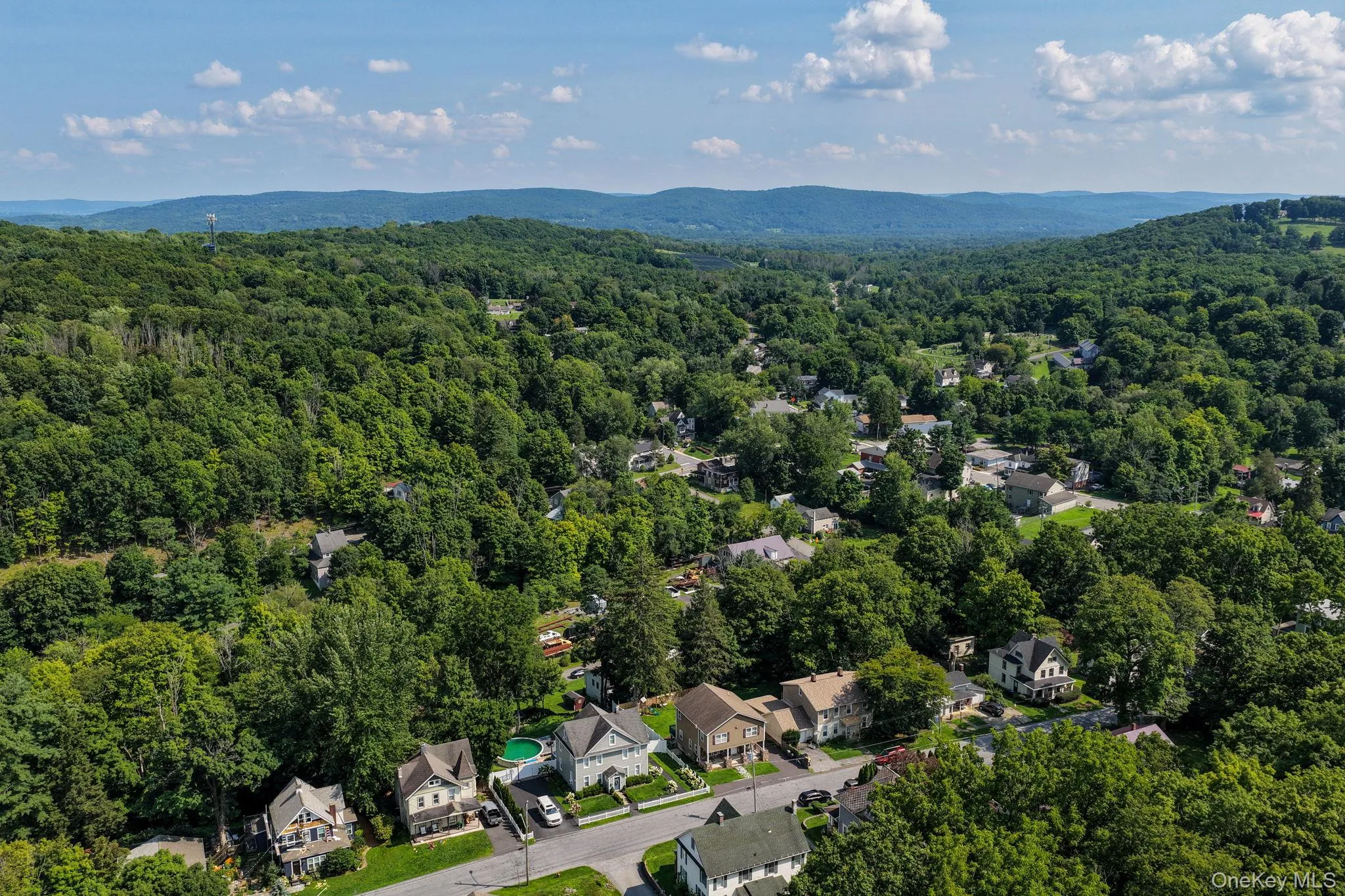 Lush wooded setting with mature tree canopy surrounding the residence, situated on expansive grounds with distant mountain vistas Lush wooded setting with mature tree canopy surrounding the residence, situated on expansive grounds with distant mountain vistas