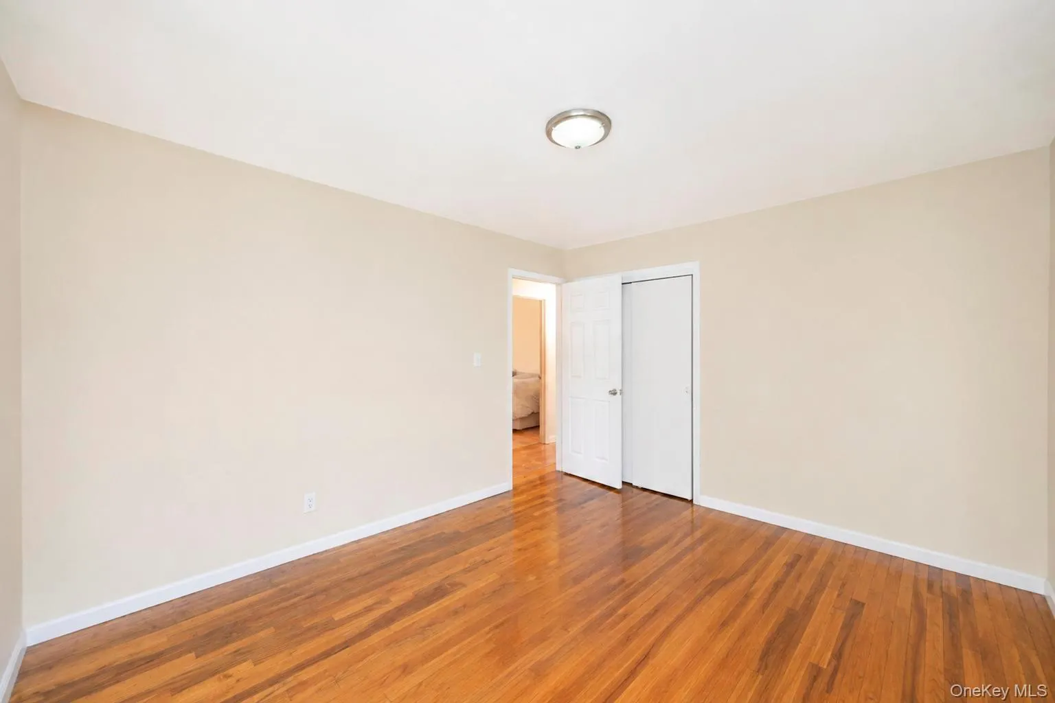 Interior room featuring wood-finish flooring, light-toned walls, and white baseboards Interior room featuring wood-finish flooring, light-toned walls, and white baseboards