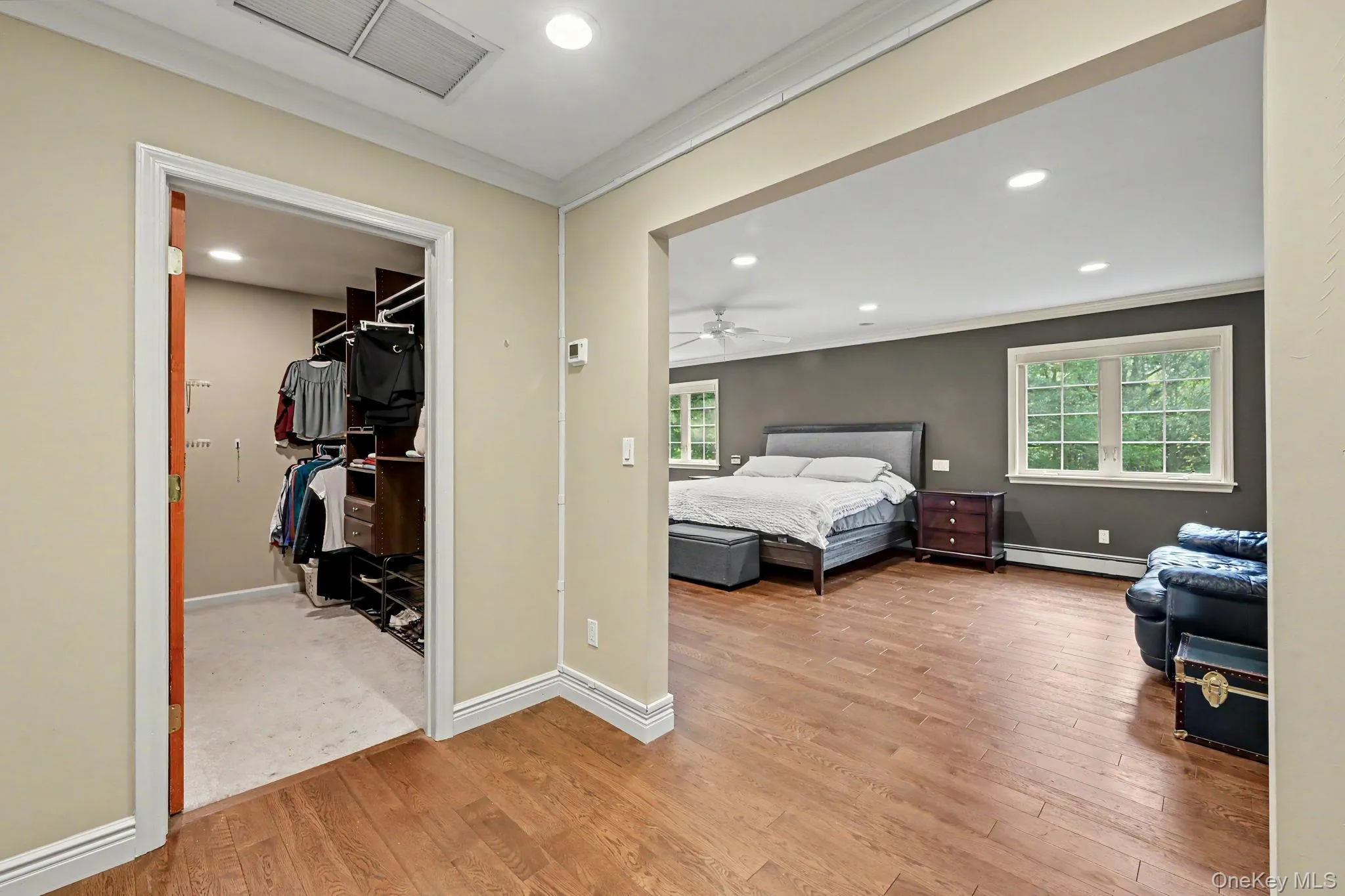 A large walk-in closet. A large walk-in closet.