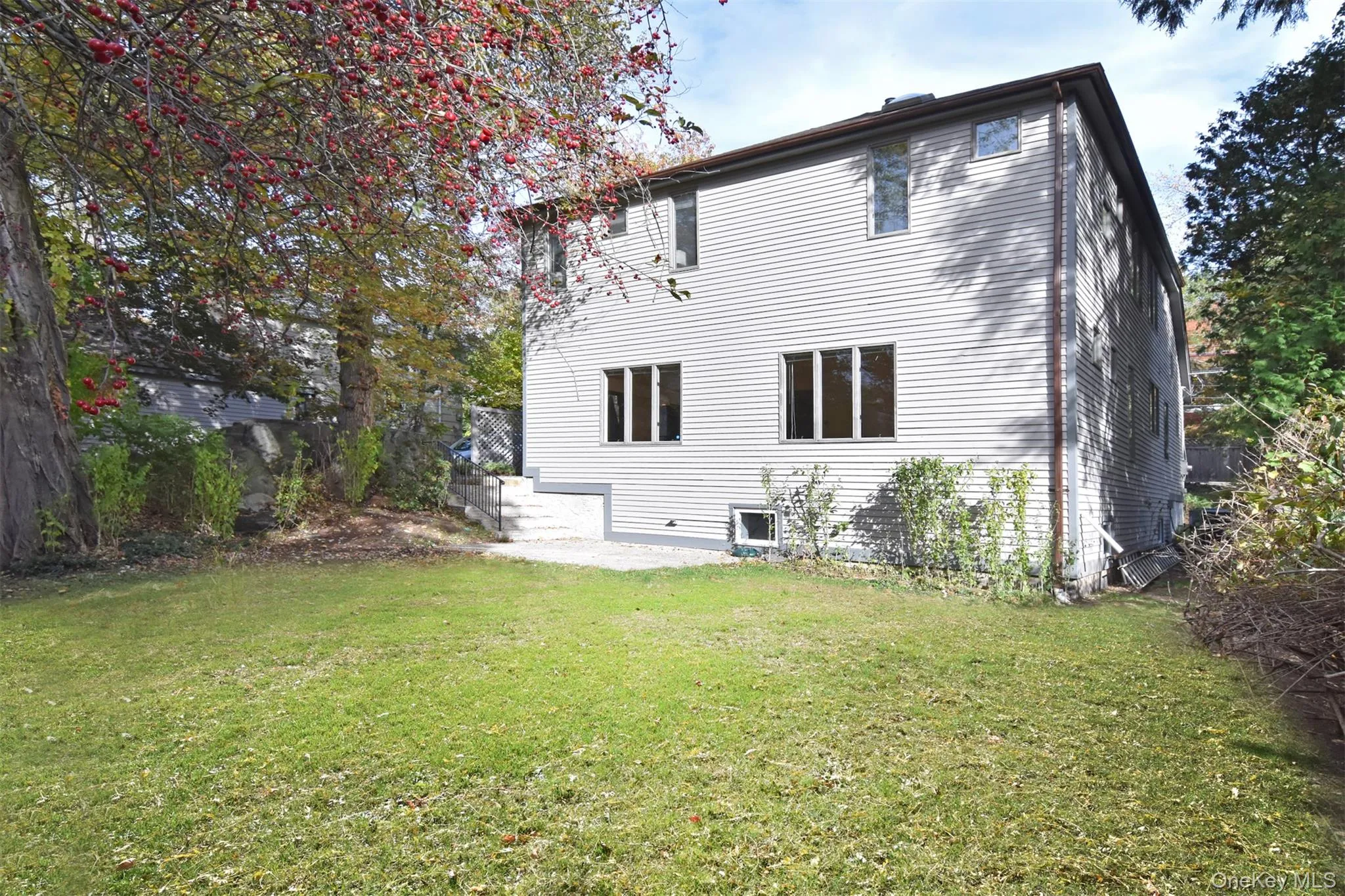 Rear view of property with a patio area and a lawn Rear view of property with a patio area and a lawn