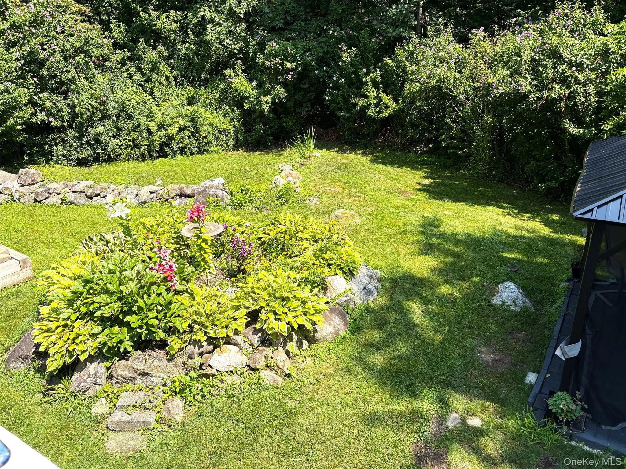 Backyard landscaping and screened hardtop gazebo. Backyard landscaping and screened hardtop gazebo.