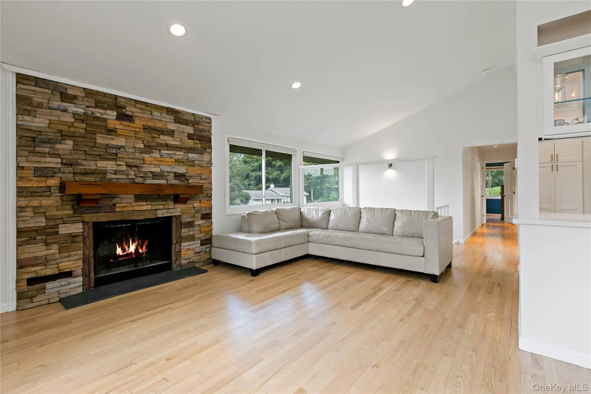 Floor to ceiling massive stone fireplace. Floor to ceiling massive stone fireplace.
