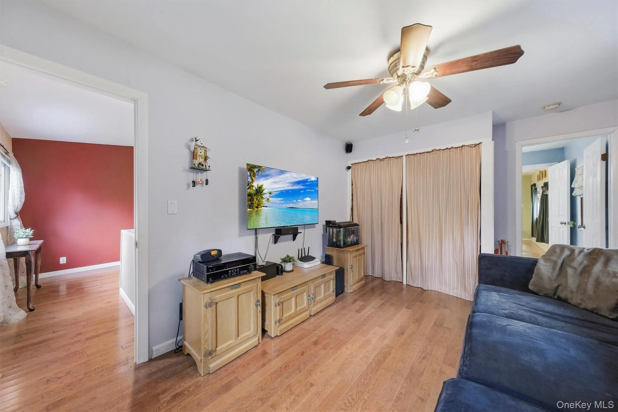 Large double closet and ceiling fan offer convenience and comfort Large double closet and ceiling fan offer convenience and comfort