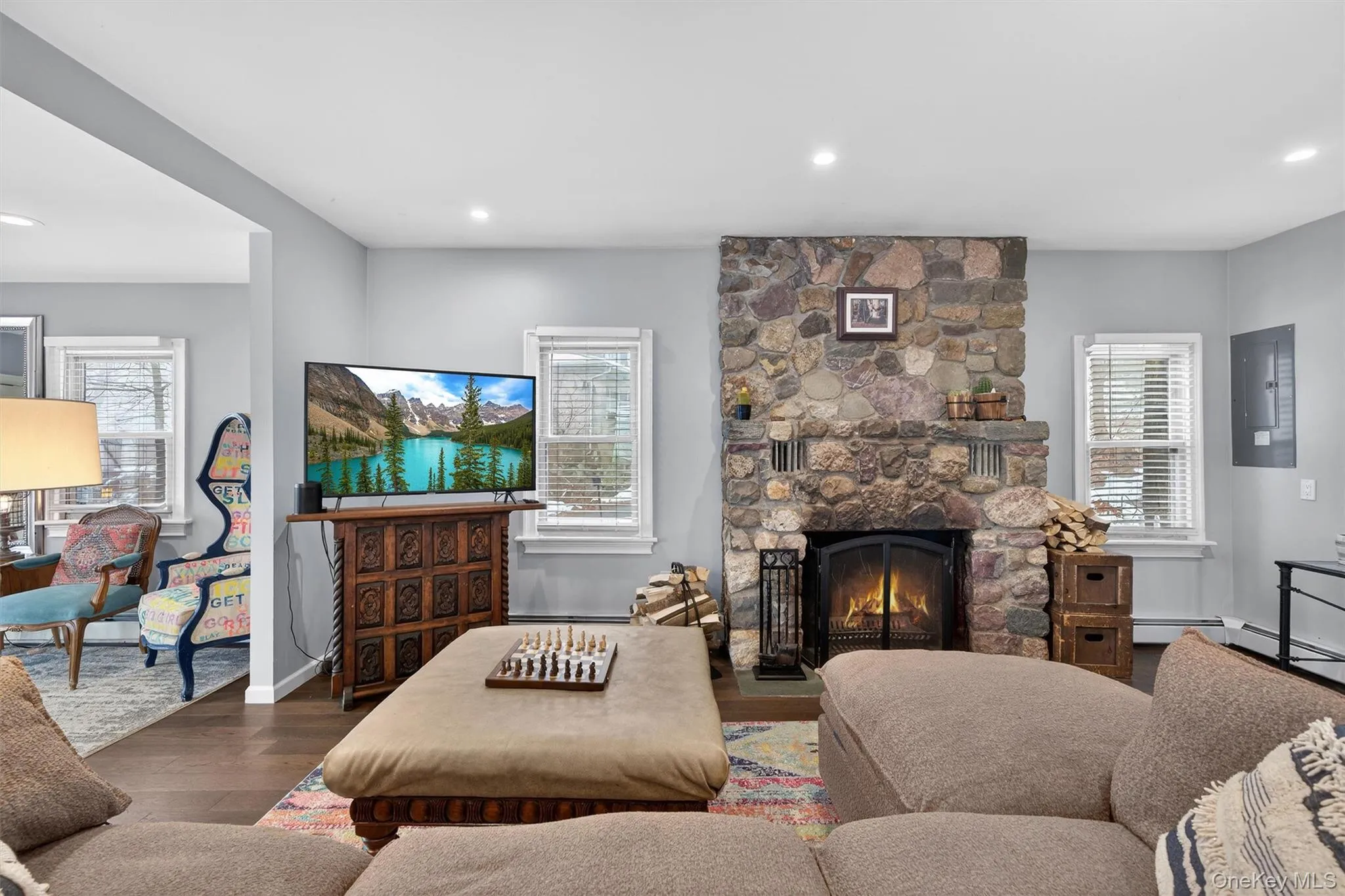 Original details like the stone fireplace. Original details like the stone fireplace.