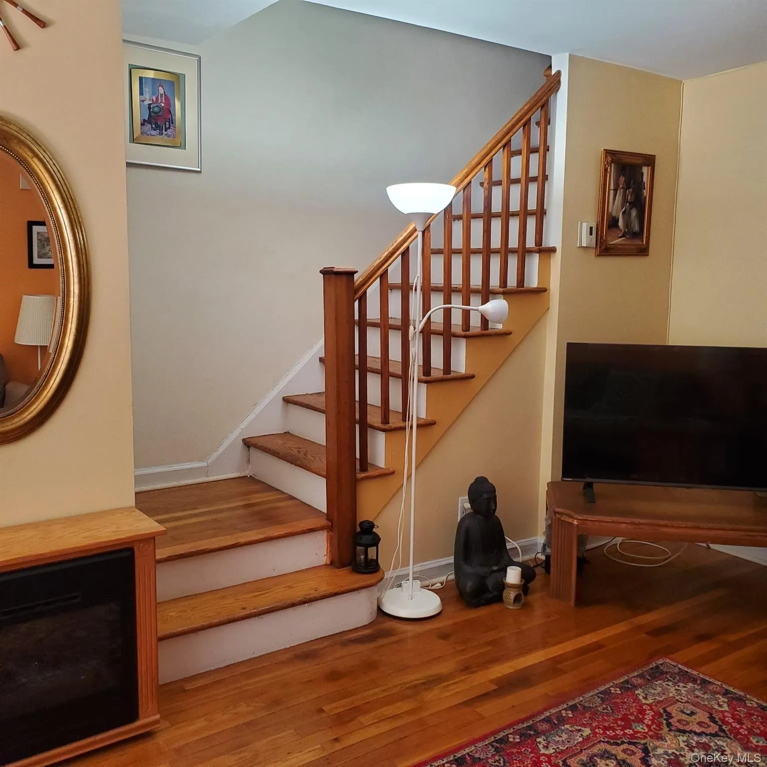 Hardwood staircase with natural wood treads and balusters Hardwood staircase with natural wood treads and balusters
