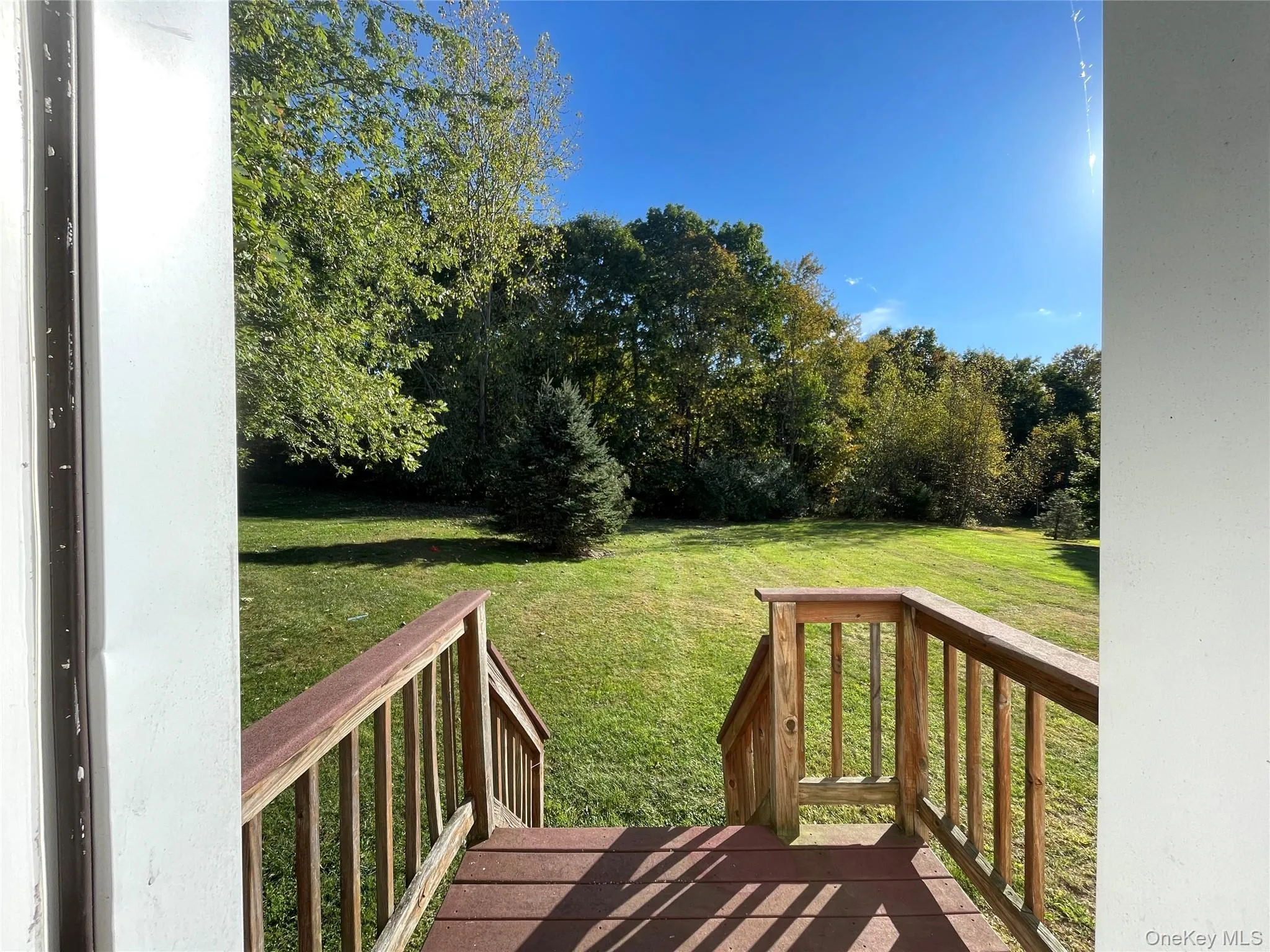 Small back deck to large shared yard. Small back deck to large shared yard.