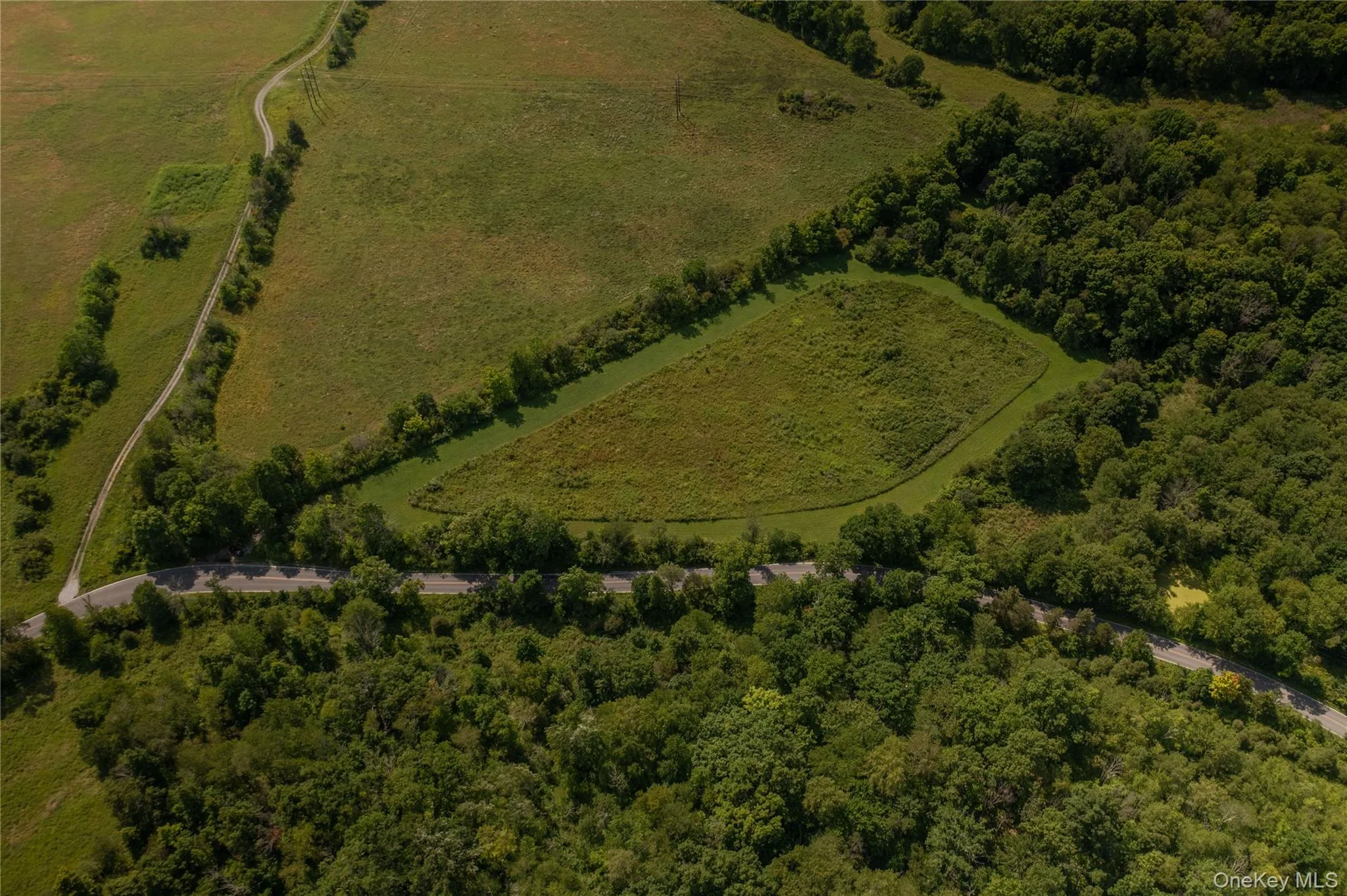 Land starts at the treeline (running through center of photo from road to top right corner) and bounded by the road (in the lower part of photo) and continue out of the frame on the right. Land starts at the treeline (running through center of photo from road to top right corner) and bounded by the road (in the lower part of photo) and continue out of the frame on the right.