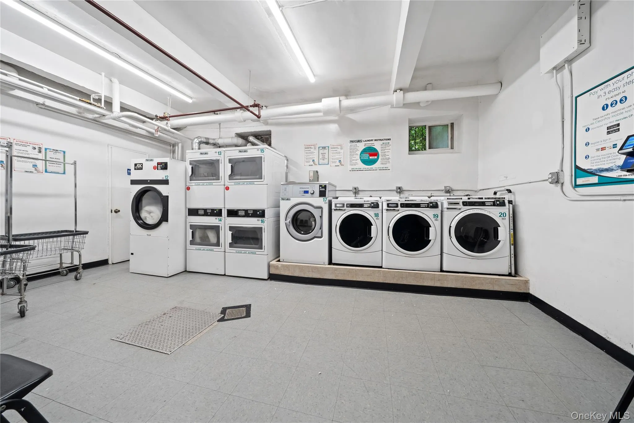 Dedicated laundry facility featuring multiple commercial-grade front-load washers and dryers, polished concrete flooring, bright overhead lighting, and ample counter space for sorting and folding operations Dedicated laundry facility featuring multiple commercial-grade front-load washers and dryers, polished concrete flooring, bright overhead lighting, and ample counter space for sorting and folding operations
