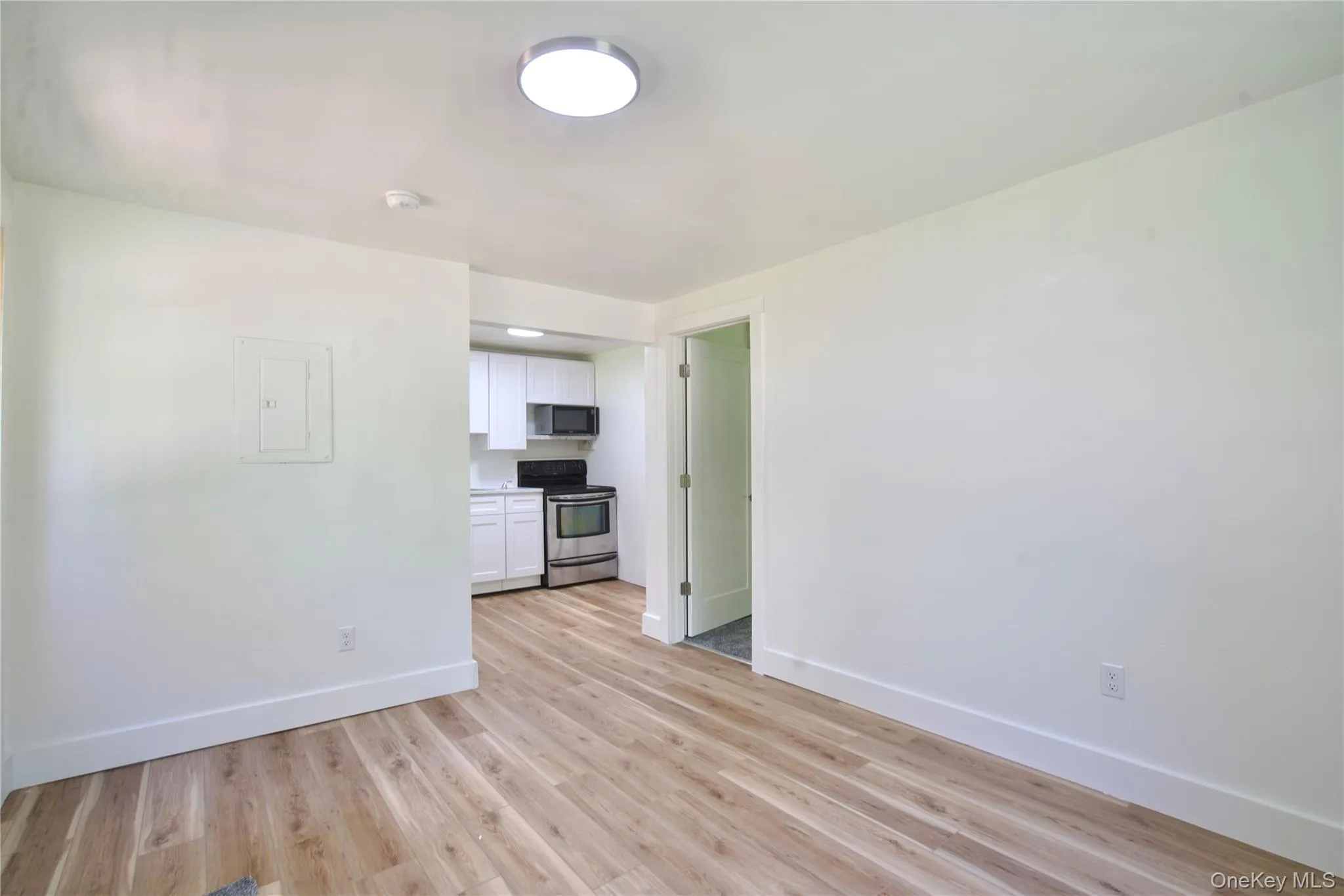 Empty room with baseboards and light wood-style floors Empty room with baseboards and light wood-style floors