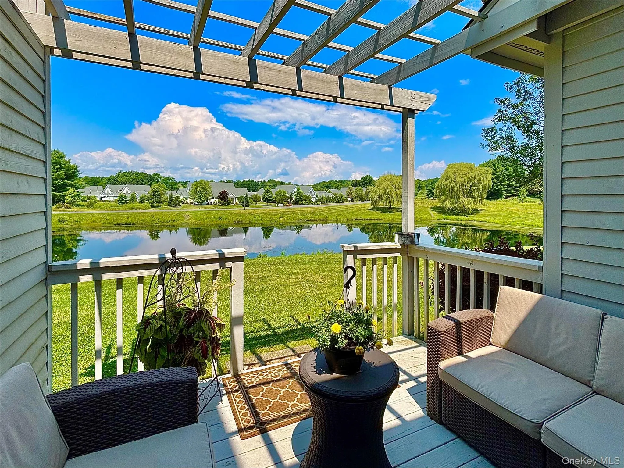 Deck and pond Deck and pond