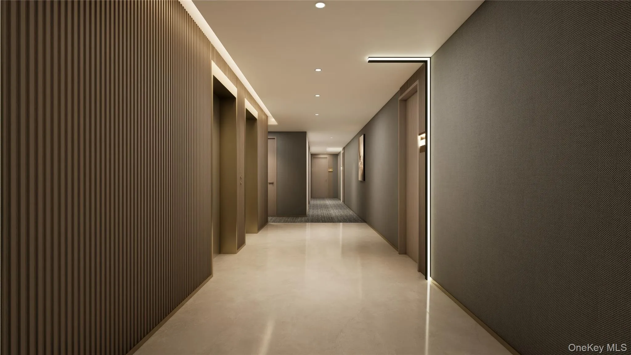Corridor with recessed lighting and elevator Corridor with recessed lighting and elevator