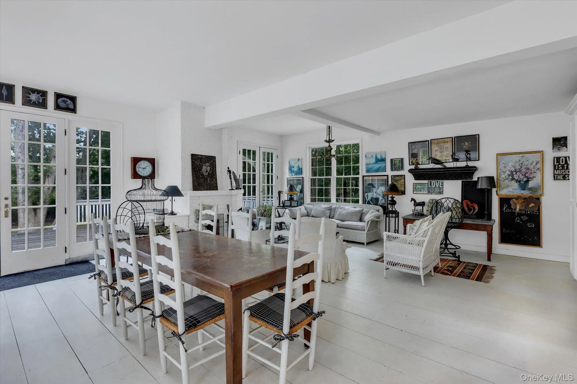 Kitchen-Family Room Open Floor Plan With Wood Burning Fireplace & French Doors To Deck Kitchen-Family Room Open Floor Plan With Wood Burning Fireplace & French Doors To Deck
