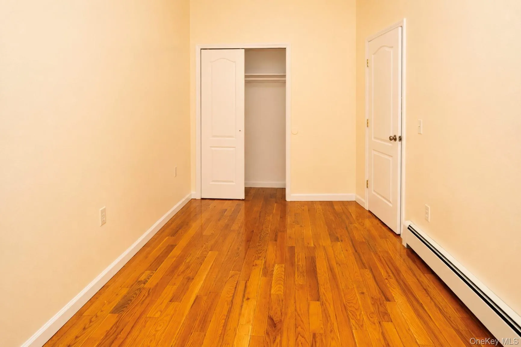 Room with wood-finish flooring, light-toned walls, and white baseboards. Room with wood-finish flooring, light-toned walls, and white baseboards.