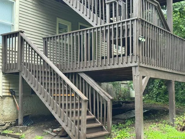 View of the stairs off the deck. View of the stairs off the deck.