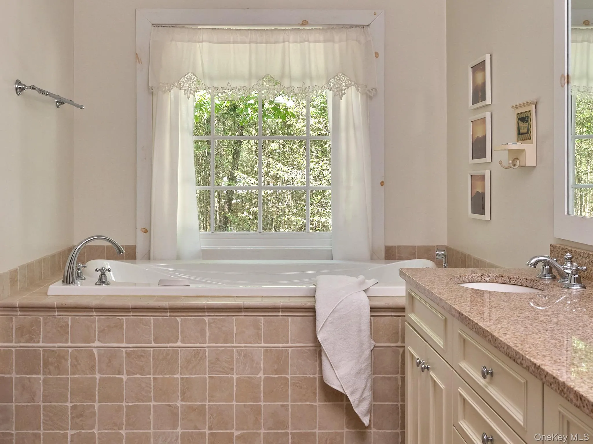 Full bath with vanity, a garden tub, and plenty of natural light Full bath with vanity, a garden tub, and plenty of natural light