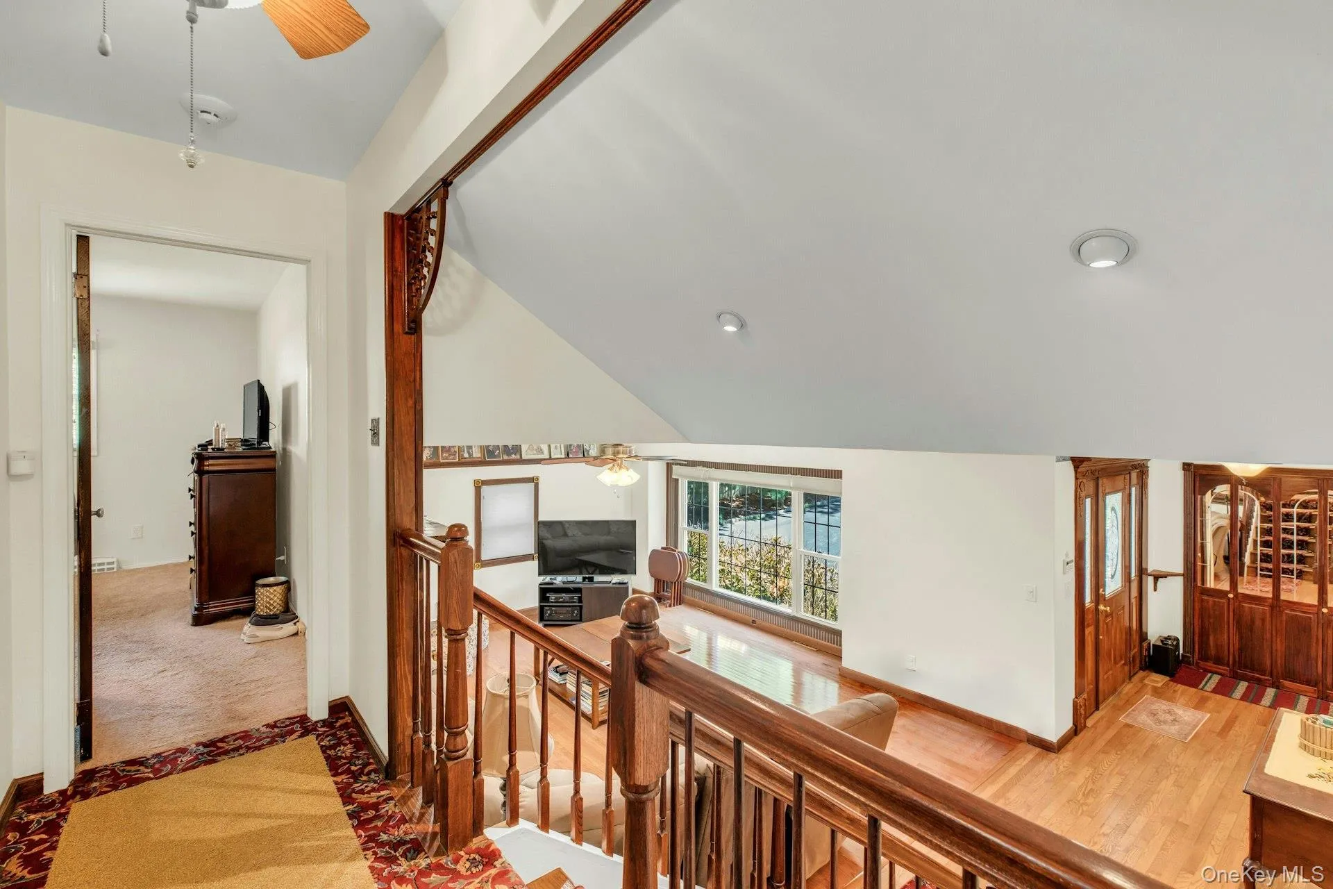 Staircase with wood railing and balusters Staircase with wood railing and balusters