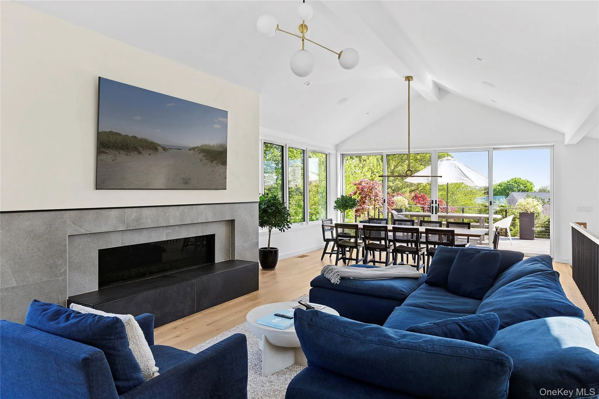 Open living with fireplace Open living with fireplace