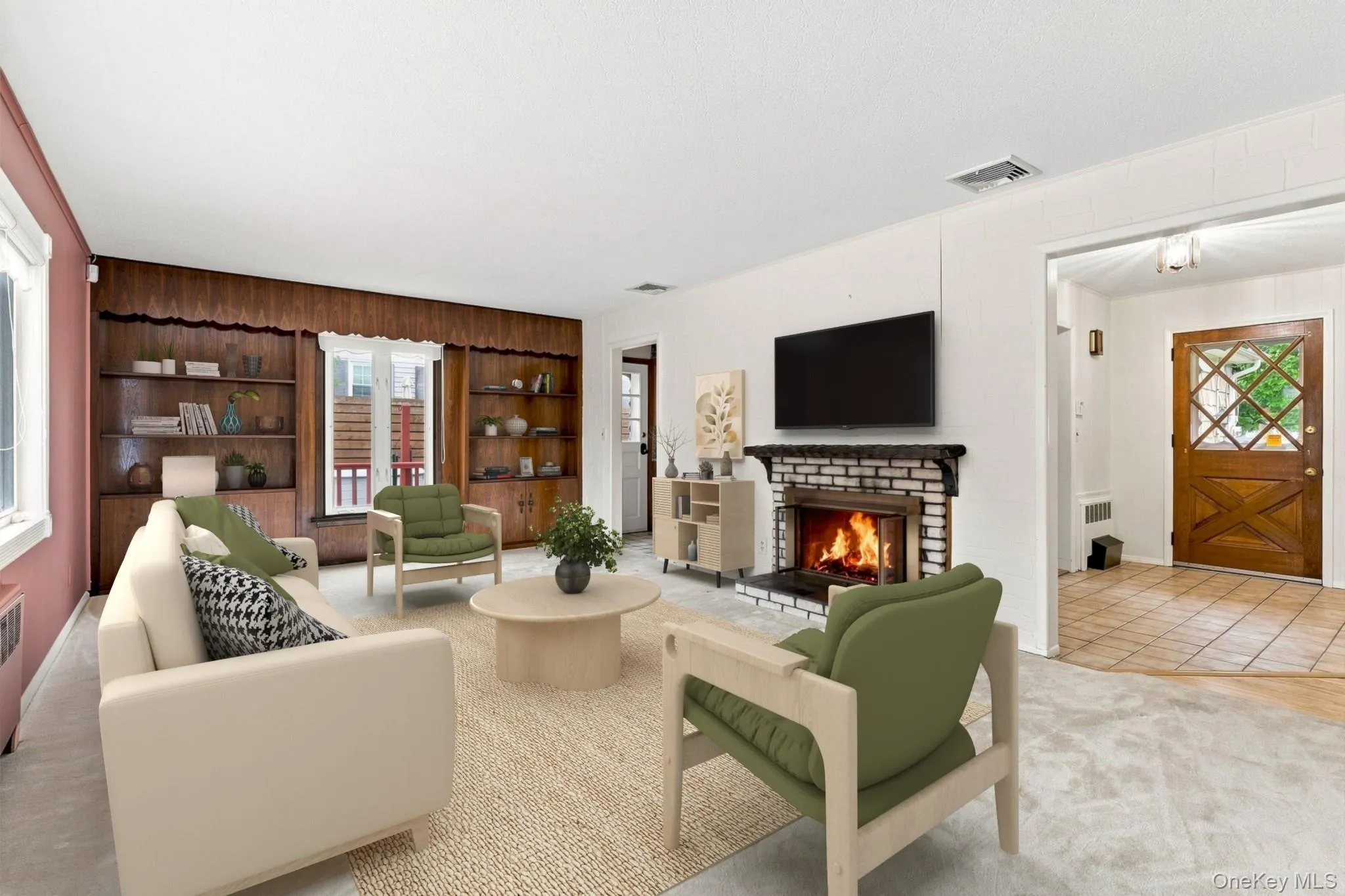 Spacious living room with wood-burning fireplace Spacious living room with wood-burning fireplace