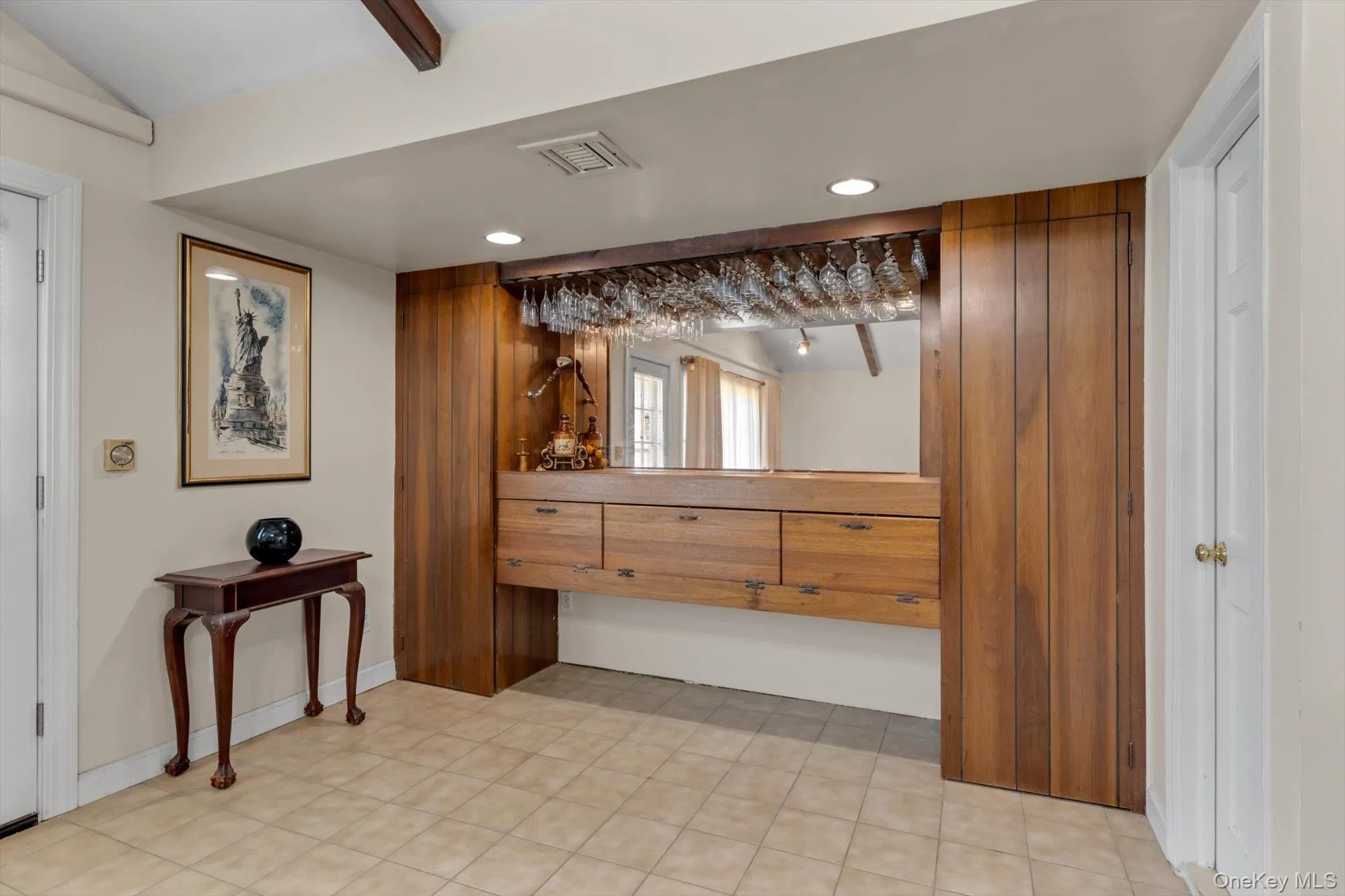Custom built in bar and storage Custom built in bar and storage