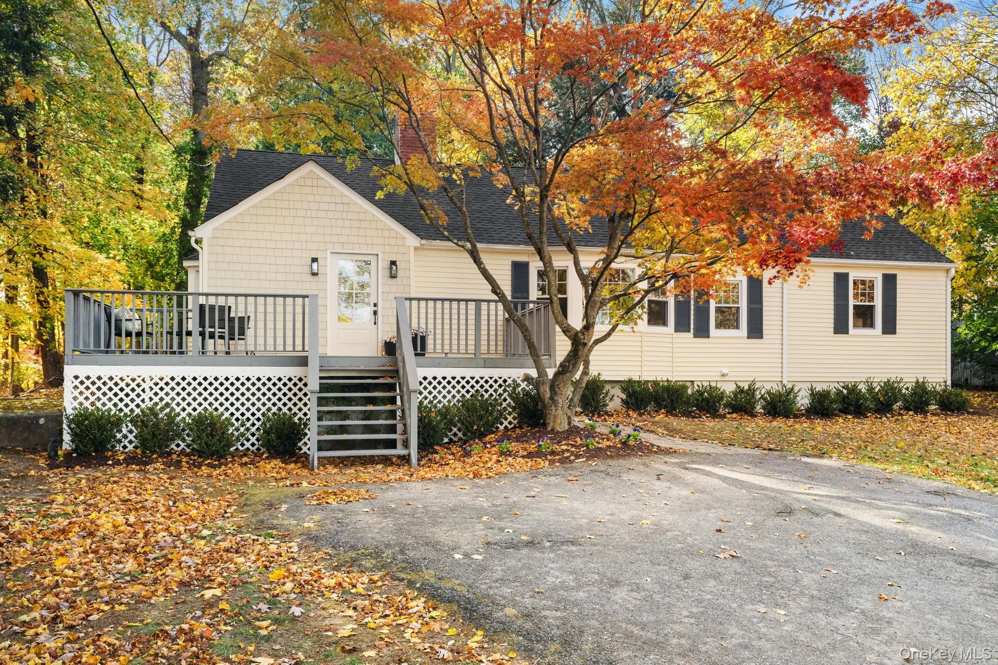 Charming front elevation framed by mature trees and crisp landscaping, offering the perfect blend of privacy and warmth. Charming front elevation framed by mature trees and crisp landscaping, offering the perfect blend of privacy and warmth.