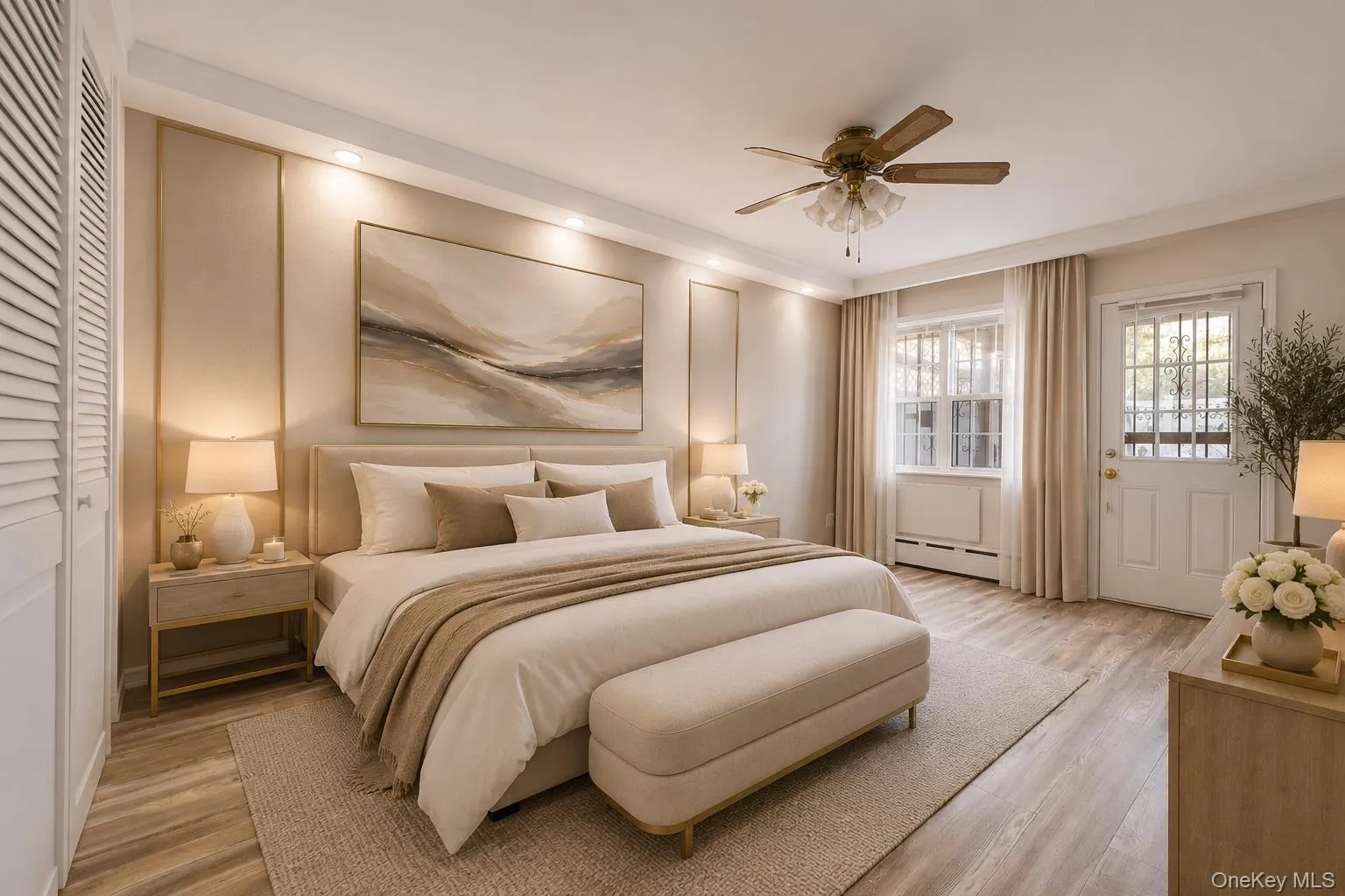 Virtually staged bedroom with large closest and exit to a private balcony as an extension of your private oasis. Virtually staged bedroom with large closest and exit to a private balcony as an extension of your private oasis.
