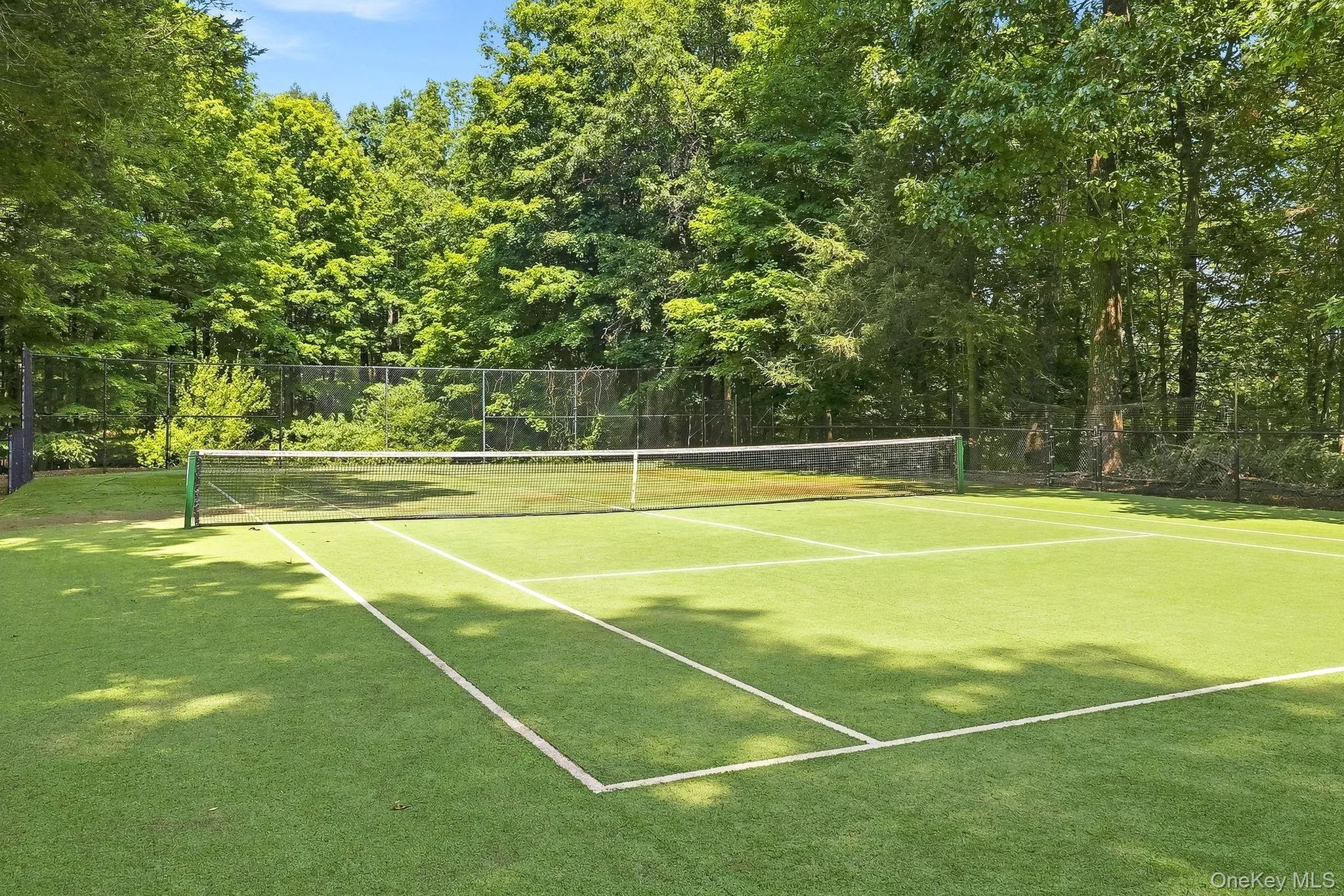 Private, beautifully maintained tennis court surrounded by lush, mature landscaping. Private, beautifully maintained tennis court surrounded by lush, mature landscaping.