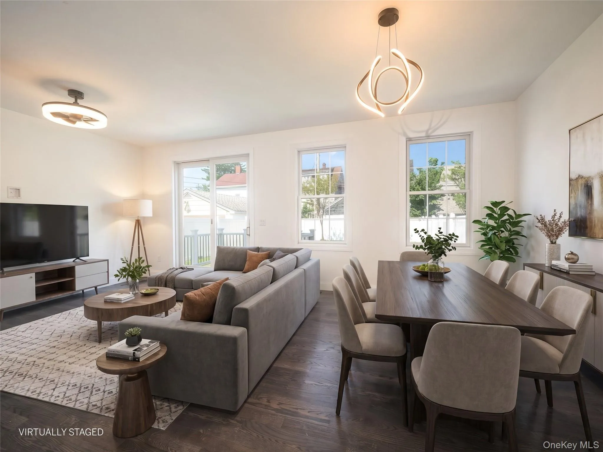 Virtual staged living and dining room. Virtual staged living and dining room.