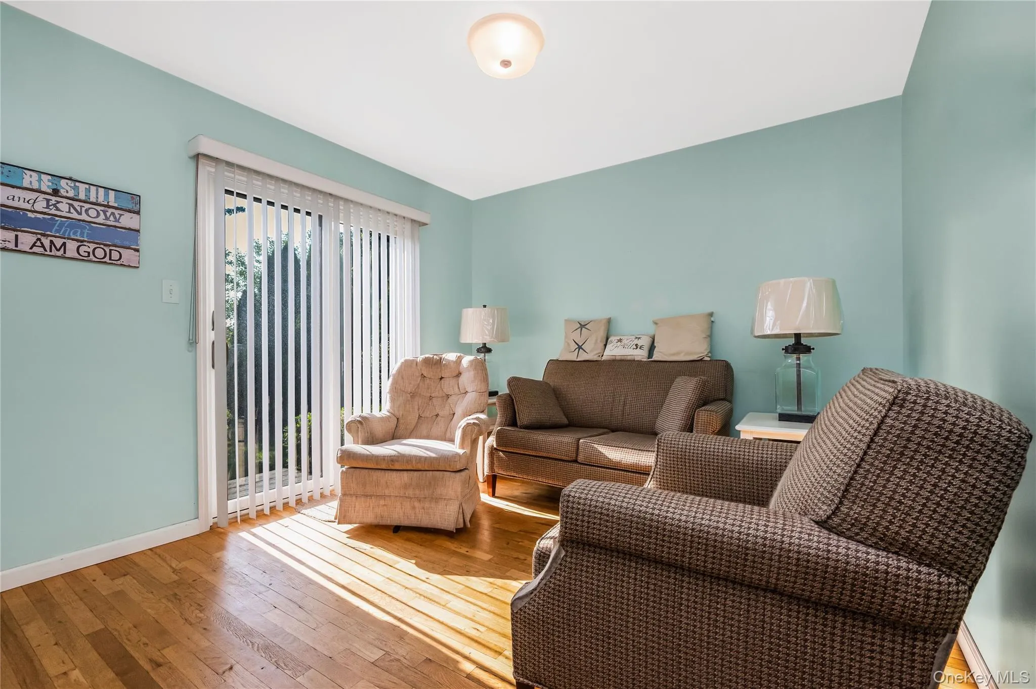 2nd bedroom/Office with Light wood-finish flooring, sliding glass door with vertical blinds, and a flush mount ceiling light fixture 2nd bedroom/Office with Light wood-finish flooring, sliding glass door with vertical blinds, and a flush mount ceiling light fixture
