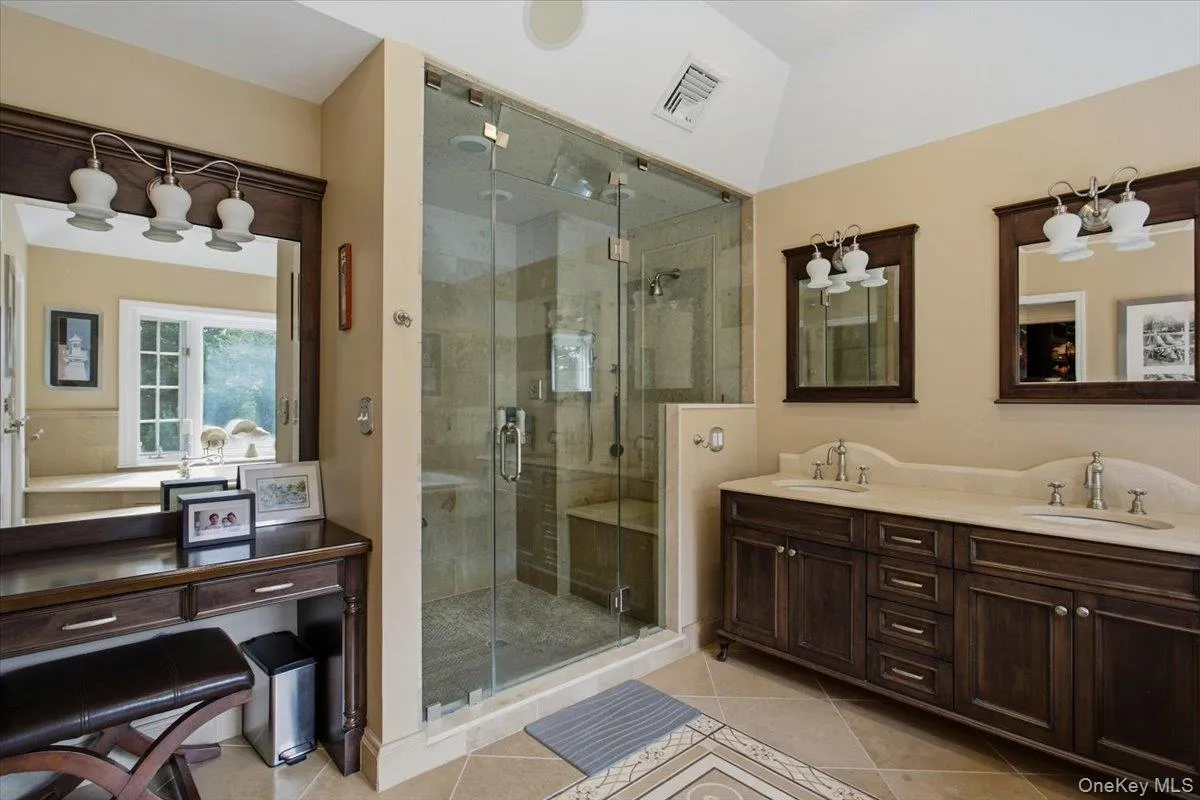Master Bath showing steam shower and double vanity Master Bath showing steam shower and double vanity