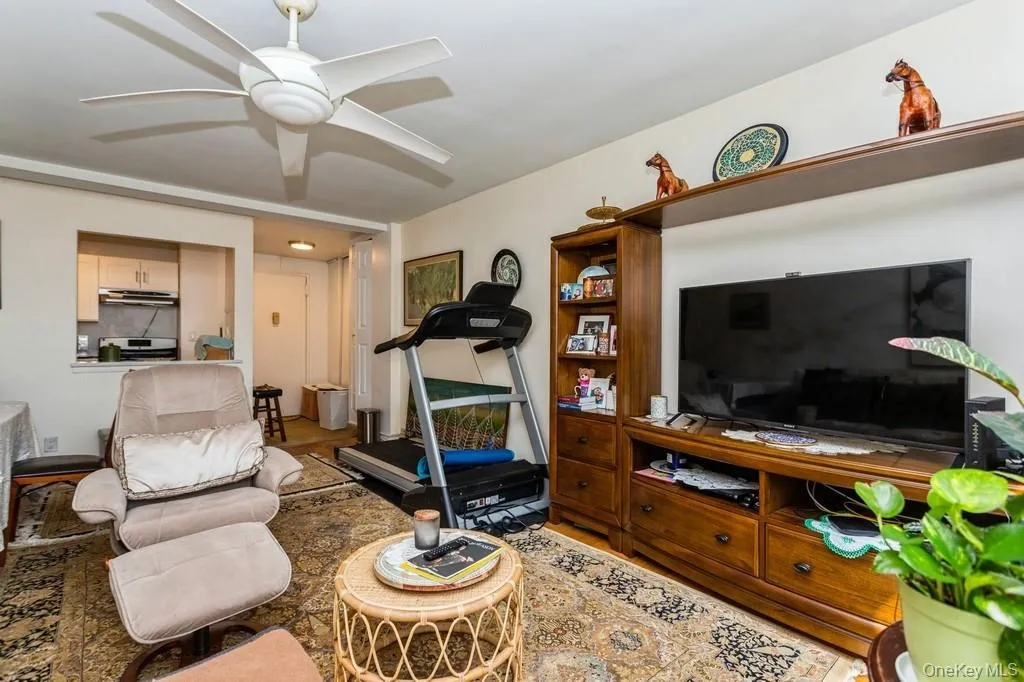 Living room featuring a ceiling fan Living room featuring a ceiling fan