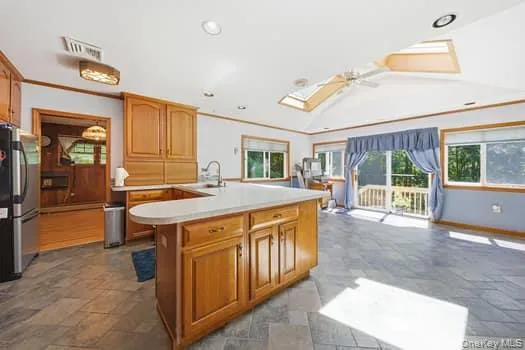 Large eat-in kitchen with sliding glass doors. Large eat-in kitchen with sliding glass doors.