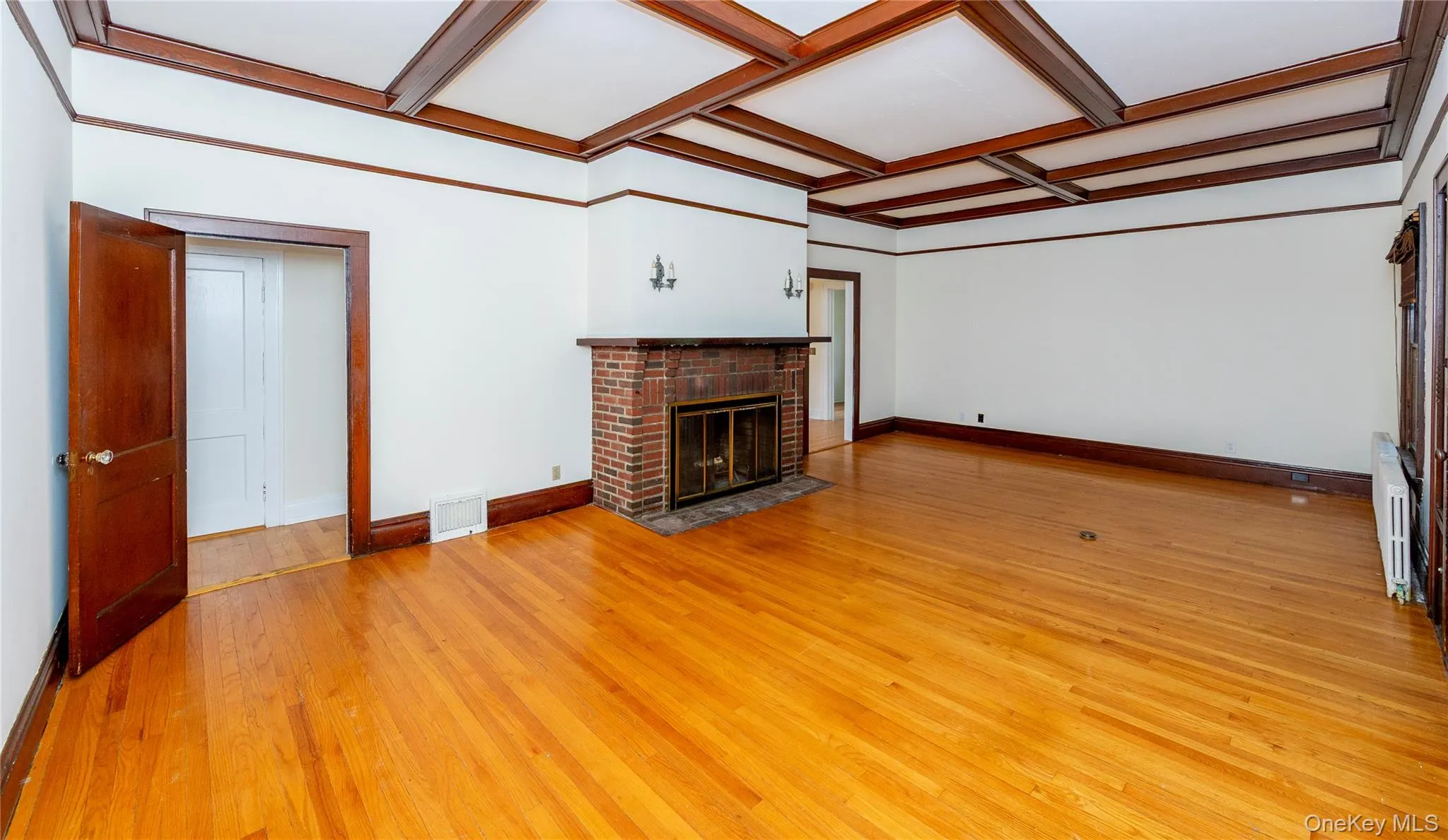 Coffered ceiling with mahogany beams. Coffered ceiling with mahogany beams.