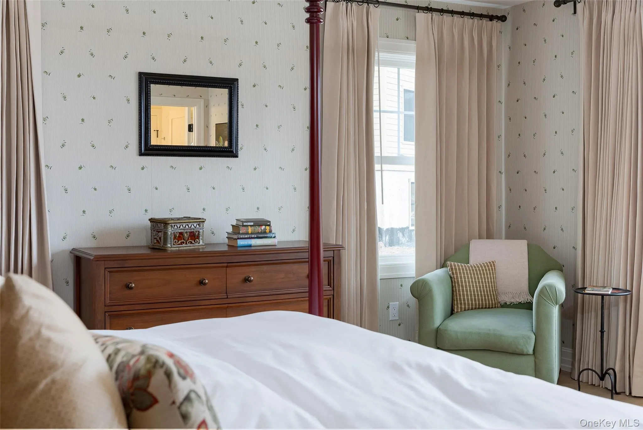 Bedroom with wallpapered walls Bedroom with wallpapered walls
