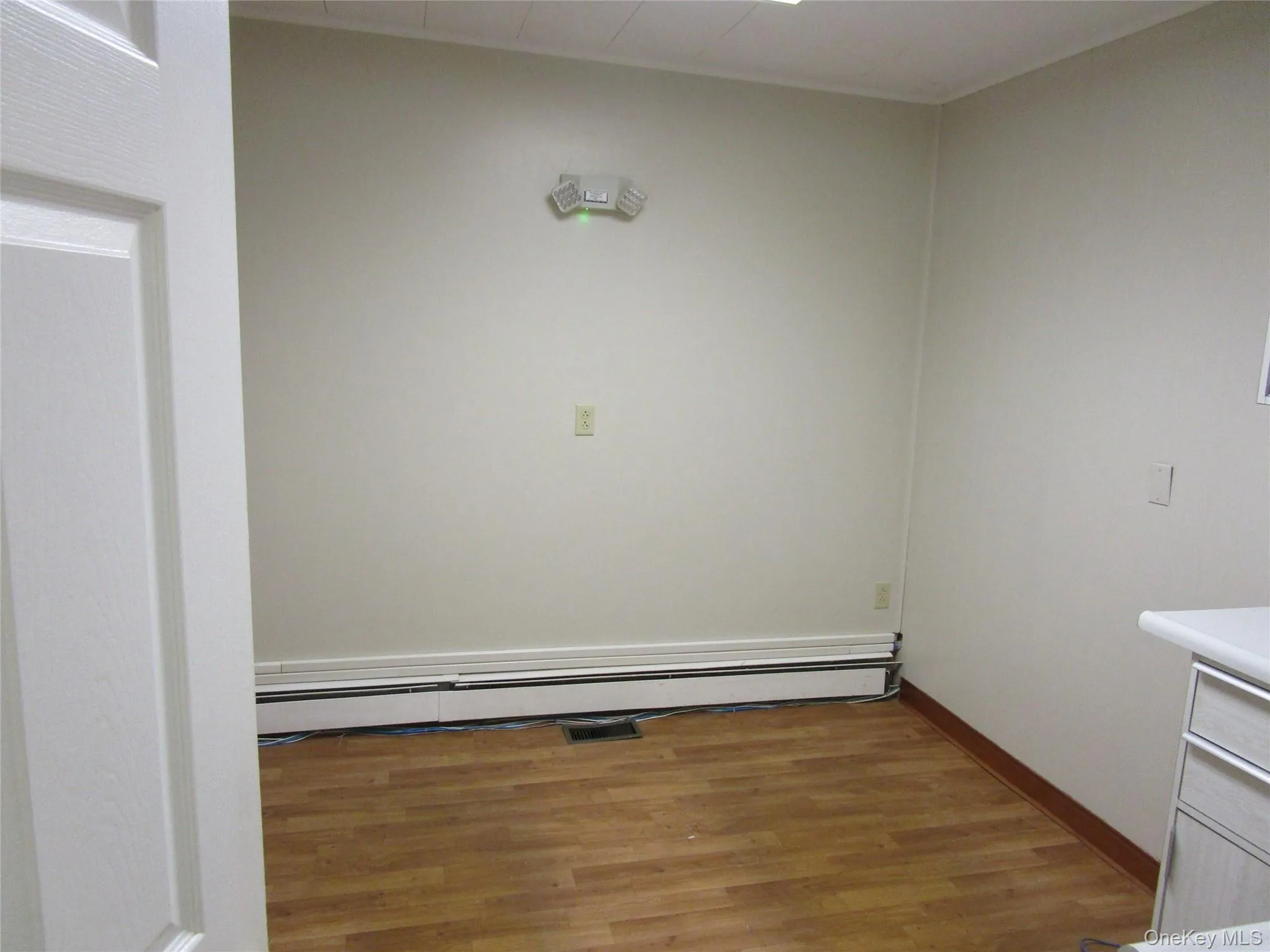 Laundry area featuring light wood-style flooring and a baseboard radiator Laundry area featuring light wood-style flooring and a baseboard radiator