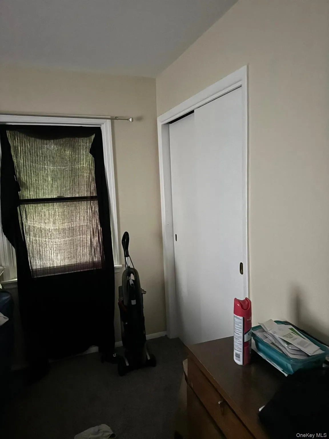 Bedroom with dark carpet and a closet Bedroom with dark carpet and a closet