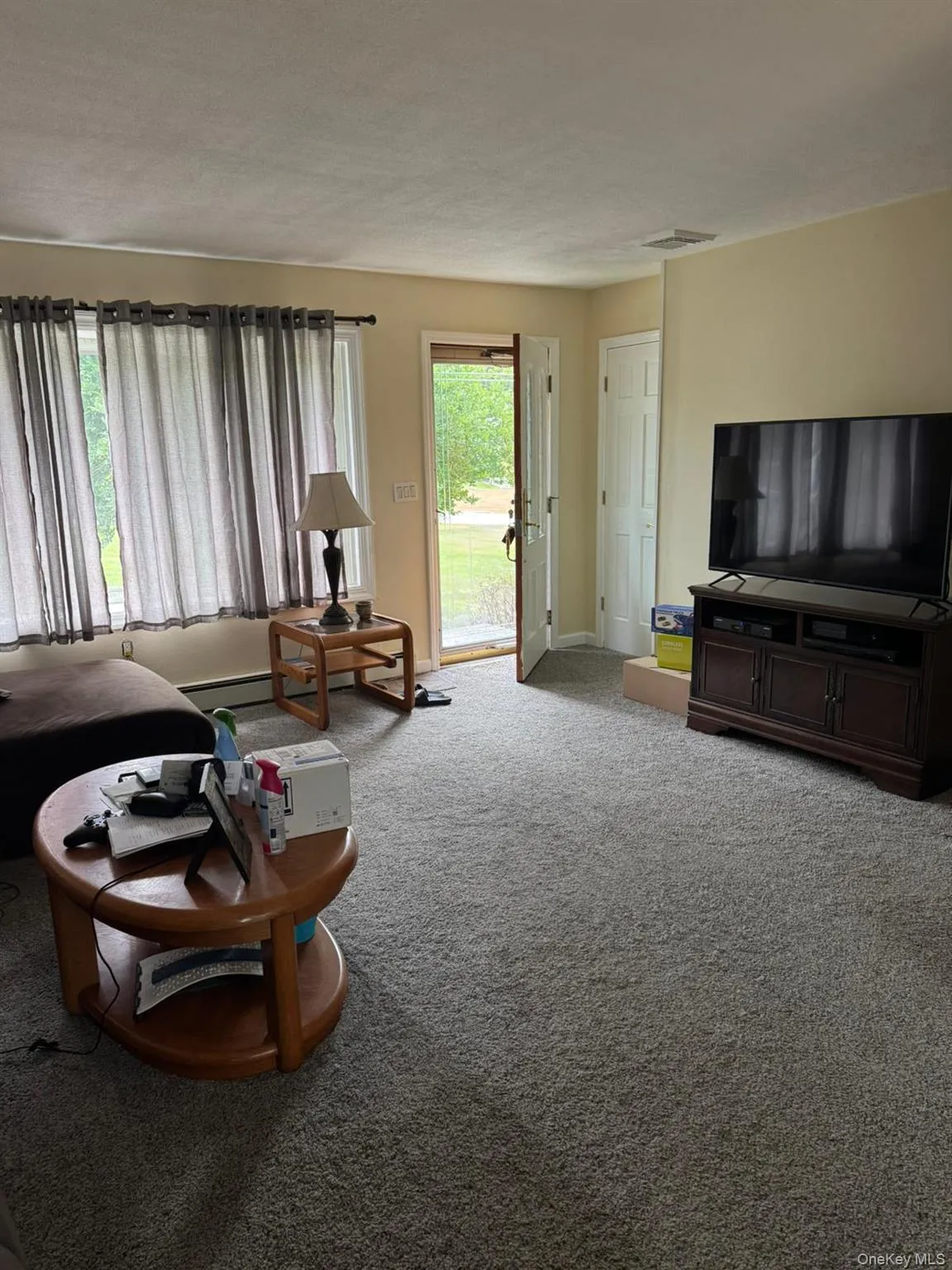 Living room featuring carpet floors and baseboards Living room featuring carpet floors and baseboards