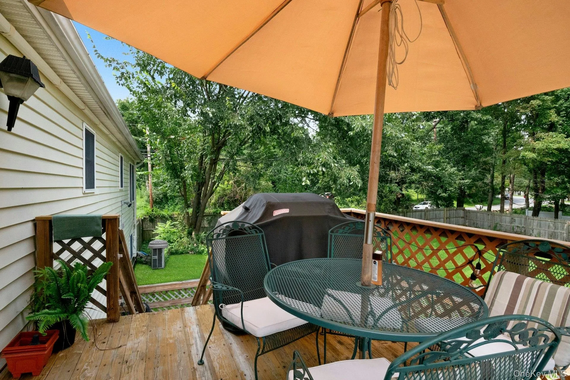 Alternate view of the upper deck with space for dining and relaxing. Alternate view of the upper deck with space for dining and relaxing.